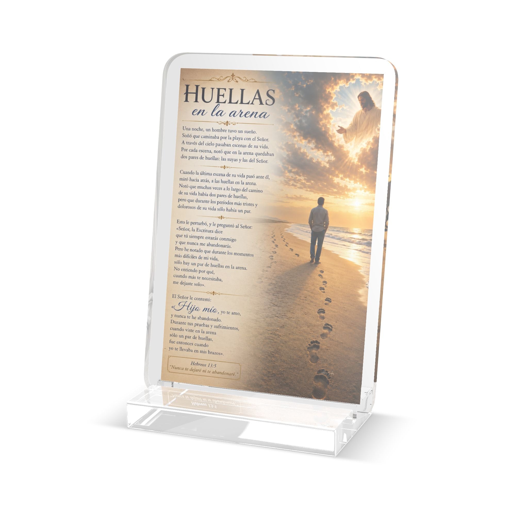 Huellas en la Arena — Christian Acrylic Tabletop Plaque | 4×6