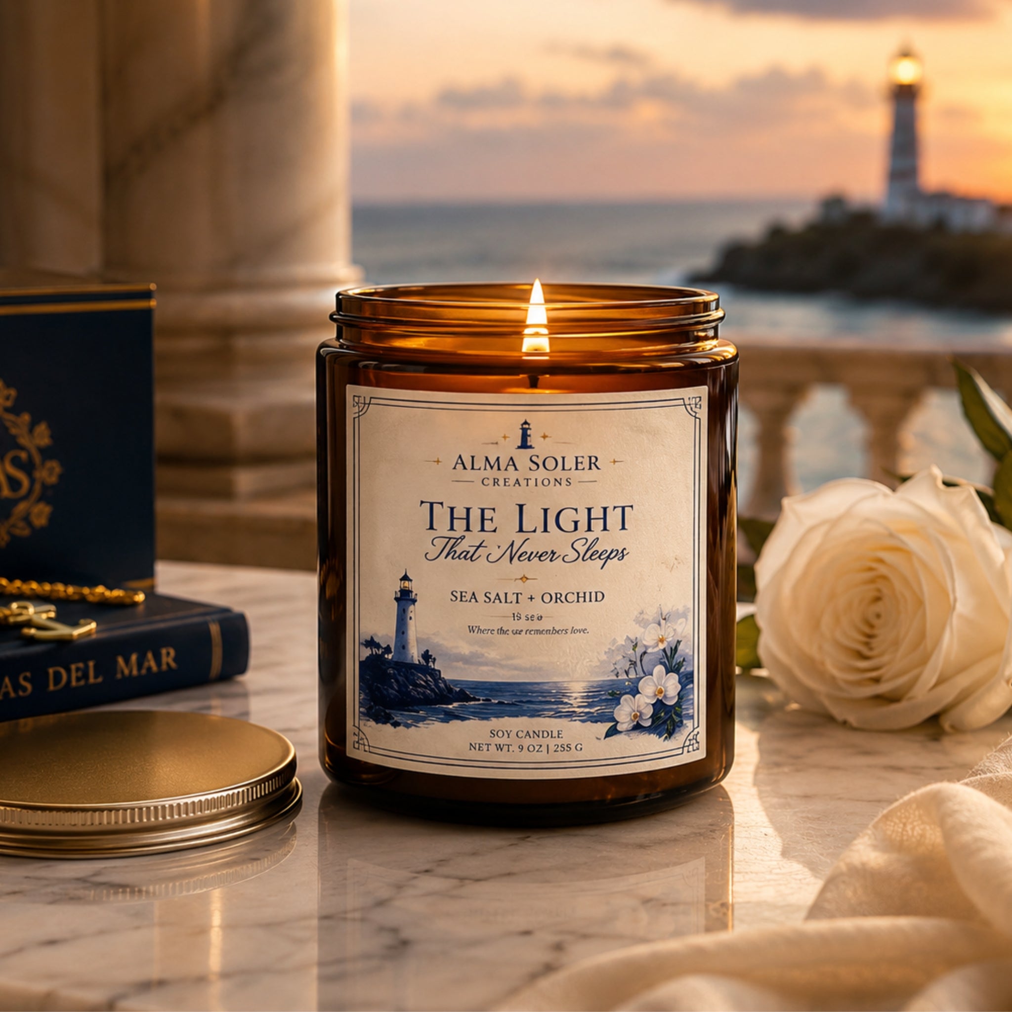 The Light That Never Sleeps Sea Salt and Orchid Signature Soy Candle