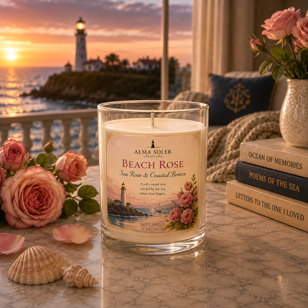 Beach Rose Glass Candle, 11oz