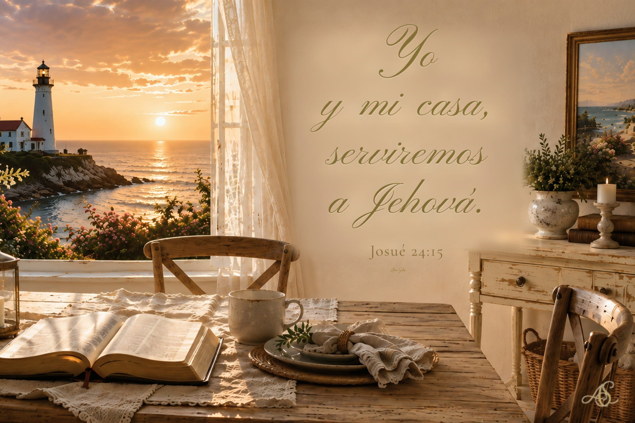 Yo y mi Casa Serviremos a Jehová — Josué 24:15 — Arte digital imprimible Alma Soler Creations