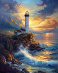 La Luz que Nunca Duerme — Impresión de Pintura al Óleo de Faro Costero