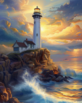 The Light That Never Sleeps — Coastal Lighthouse Oil Painting Digital Print
